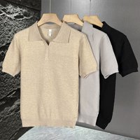 Men's Old Money Style Knitted Shirt Short Sleeve Summer Trendy Solid Color Half Sleeve T-Shirt Loose Casual Top