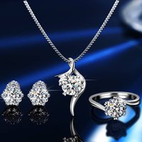 S925 Sterling Moissanite Classic Six Prong Jewelry Set One Carat Ring Necklace Earring Accessory