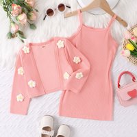 Mother & Floral Jacket Camisole Inner Layer 3 Piece Spring Outfit Set – Long Sleeve Floral Jacket + Sleeveless Dress