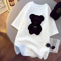 Thickened T shirt medium length bear round neck short sleeved loose printed bottoming shirt top t trendy