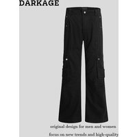 Youth Washed Cargo American Style Multi-Pocket Loose Straight Elastic Waist Long Pants Unisex