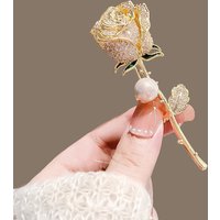 Crochet tulip metal full diamond pearl rose brooch high-end cute brooch temperament pin versatile suit accessory for women