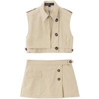 Fashion Suit For Women American Style Hot Girl Casual Turn-Down Collar Sleeveless Vest Jacket Bodycon Half Short Skirt