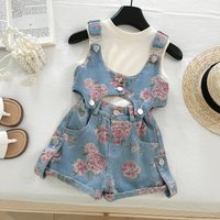 Suit Arrival Summer Korean Style Sweet Spicy Flower Suspenders Denim Suit Thin Underwear Three Piece Suit Trendy