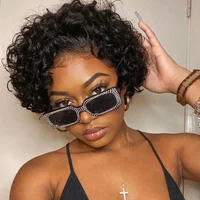 Ginger Real Human Hair Wig for Black Women 13X1 Lace Wig Brazilian Weave Short Pixie Short Hair Wig Curly Bob Lace Front