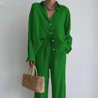 Women's Clothing Fashion Women's Solid Color Suit Temperament Long Sleeved Top Straight Pants Two Piece Suit