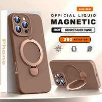 Stand Phone Case Iphone Plus 13 14 15 16 Pro Max Liquid Silicone Magnetic Charge Holder Protector Soft Cover