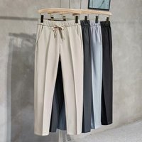 Clothing Drawstring Elastic Waist Small Suit Trousers Simple Cotton Suit Trousers Casual Trousers Solid Nine Points Suit Trousers