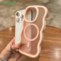 For Wave Frame Matte Magnetic Case For Iphone 12 13 14 15 Pro Max 16 Plus Wireless Charging Frosted Back Cover