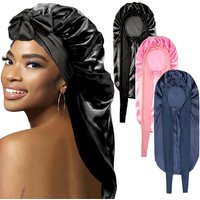 high elastic long tube satin nightcap bow tie headscarf hat beauty perm hair care cap