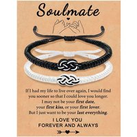 Men And Women’s Jewelry Couple Braided Bracelet Set Black And Red Rope Hand Woven Adjustable Soulmate Black And White Braided Bracelet Set