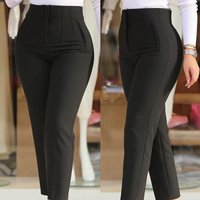 Clothing slim solid pleated zipper versatile suit nine point pants