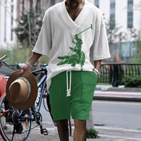 Clothing summer versatile V neck three quarter sleeve shorts high end breathable casual product suit