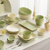 Cream Aesthetic Ceramic Tableware Set – 8 Inch Modern Dinner Plates Bowls & Serving Dishes Matcha & Beige Microwave Safe