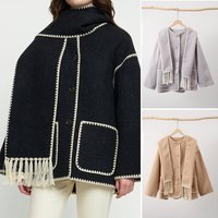 Clothing autumn winter fashion woolen coat thickened loose jacket scarf tassels