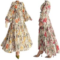 Women's Clothing Middle East Popular Flower Print Long Sleeve Fashionable Temperament Muslim Dress