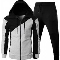 Clothing Autumn Winter Foreign Trade Sports Two Splicing Jacket Long Sleeve Long Pants Hooded Casual Sports Suit