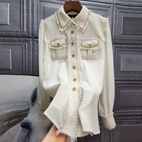 Shirt Chain Braided Tweed Jacket Splicing Top