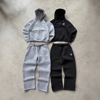 Sudadera con capucha y cremallera bordada de moda para hombre y mujer: estilo retro urbano con bolsillos, corte holgado y manga larga (negro/gris,