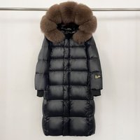 Clothing Long Hooded Down Jacket Fox Fur Trim 90% Goose Down Water Resistant Nylon Elegant & Warm Winter Coat