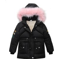 Girls Hooded Cotton-Padded Coat Embroidered Kid's Winter Clothing Simple Design For Ages 6-12