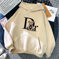 & Fleece Hoodie Teddy Bear Print Kangaroo Pocket & Drawstring – Soft Cotton Blend Casual Pullover Fall & Spring