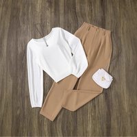 Elegant Long Sleeve Top & Wide Leg Pants Set – Minimalist Workwear 
