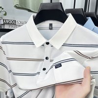Clothing Summer Casual Lapel Striped Real Pocket Short Sleeved Polo Shirt Middle Aged Dad Wear Thin T Shirt Tops