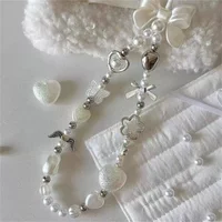 Korean Cute Bow Love Heart Pearl Phone Chain iPhone Samsung Camera Lanyard Universal Accessories Jewelry Pendant
