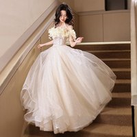 Clothing One Shoulder Banquet Evening Dress Champagne High End Luxury Niche Ceremony Graduation Host Dress