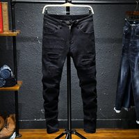 Men's Clothing 2024winter men's ripped jeans slim fit stretch youth fashion small feet mid-waist trousers