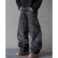 Baggy mens jeans Y2k hip-hop Distressed retro black pants oversized embroidered Haruku Gothic wide leg Trouser