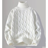 Men's Chunky Knit Sweater With Cable Pattern, Long Sleeve Pullover For Autumn & Winter, Casual Loose Fit, Crew Neck, Machine Washable