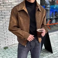 Men's Clothing Retro All Match Lapel Jacket Men's Suede Fleece Jacket - Autumn Winter Brown Coffee Mallard Style Retro American Casual Lapel Coatโ