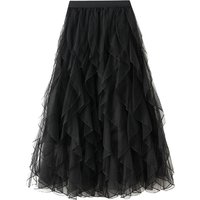hot selling New Arrival 2024 Fashion Ruffle Tulle Women Elegant High Waist Mesh Tutu Sweet Skirt Female Casual Midi Long Skirts
