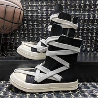 RO Trendy Spring Couple Casual Board Five Star Fashion Thick Bottom High Top Coarse Strap Canvas Shoes
