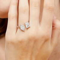 Jewelry Adjustable Geometric Square Ring Open End Design Elegant Waterdrop Shape Durable Alloy Rhodium Plated Long Lasting