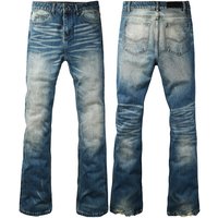 Men's Clothing Vintage Washed Denim Pants With Retro Bell Bottoms, Stretch Comfort & Streetwear Style For Tall Guys (Black/Indigo/Light Blue, XS-4XL)