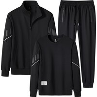  3 Piece Casual Sportswear Set – Stylish Long Sleeve Jacket Crewneck Sweatshirt & Jogger Pants 