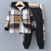 Clothing Autumn Winter Long Sleeved Plaid Contrast Hooded Two Piece Suit