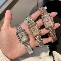 light luxury small perfume home same three steel band full stars diamonds square quartz watch
