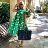 Women's Clothing New Style Daisy Flower Print Short Sleeve Swing Dress