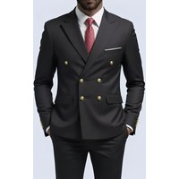 Men's Double-Breasted Business Suit Set – Wrinkle-Free Slim Fit Blazer & Trousers, Vintage Gold Buttons & Modern Minimalist Design For Office