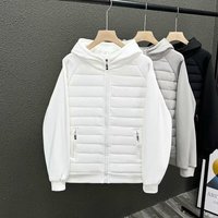 " Lightweight Quilted Jacket – Oversized Hooded Zip Up Coat Contrast Paneling "
