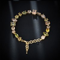 Luxury Inlaid Zircon Bracelet Fashion Hip Hop Jewelry Colorful Square High End Feel