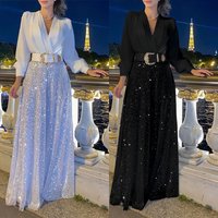 Clothing Fashionable V neck Long sleeved Shirts Elegant Waist Slimming Sequined Wide leg Pants Without