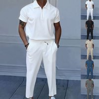 Clothing 24 Summer large solid suit lapel short sleeve zipper trousers suit spot