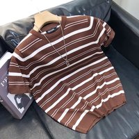 Clothing striped knitted short sleeved half sleeved sweater T shirt round neck slim fashion bottoming shirt 2024 trend