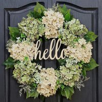 New cross-border Festival hello wreath door decoration European and American hydrangea rattan ring window decoration props wall hanging
