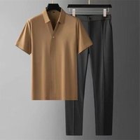 Clothing Summer Ultra Thin Silky Ice Silk High End Seamless Glued Short Sleeved Shirt Suit Business Casual Sports Two Piece Suit